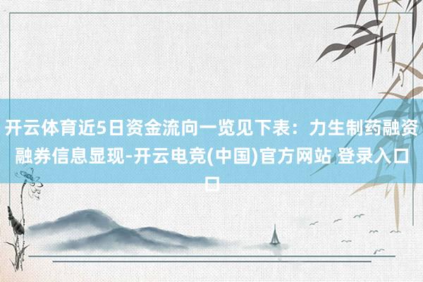 开云体育近5日资金流向一览见下表：力生制药融资融券信息显现-开云电竞(中国)官方网站 登录入口